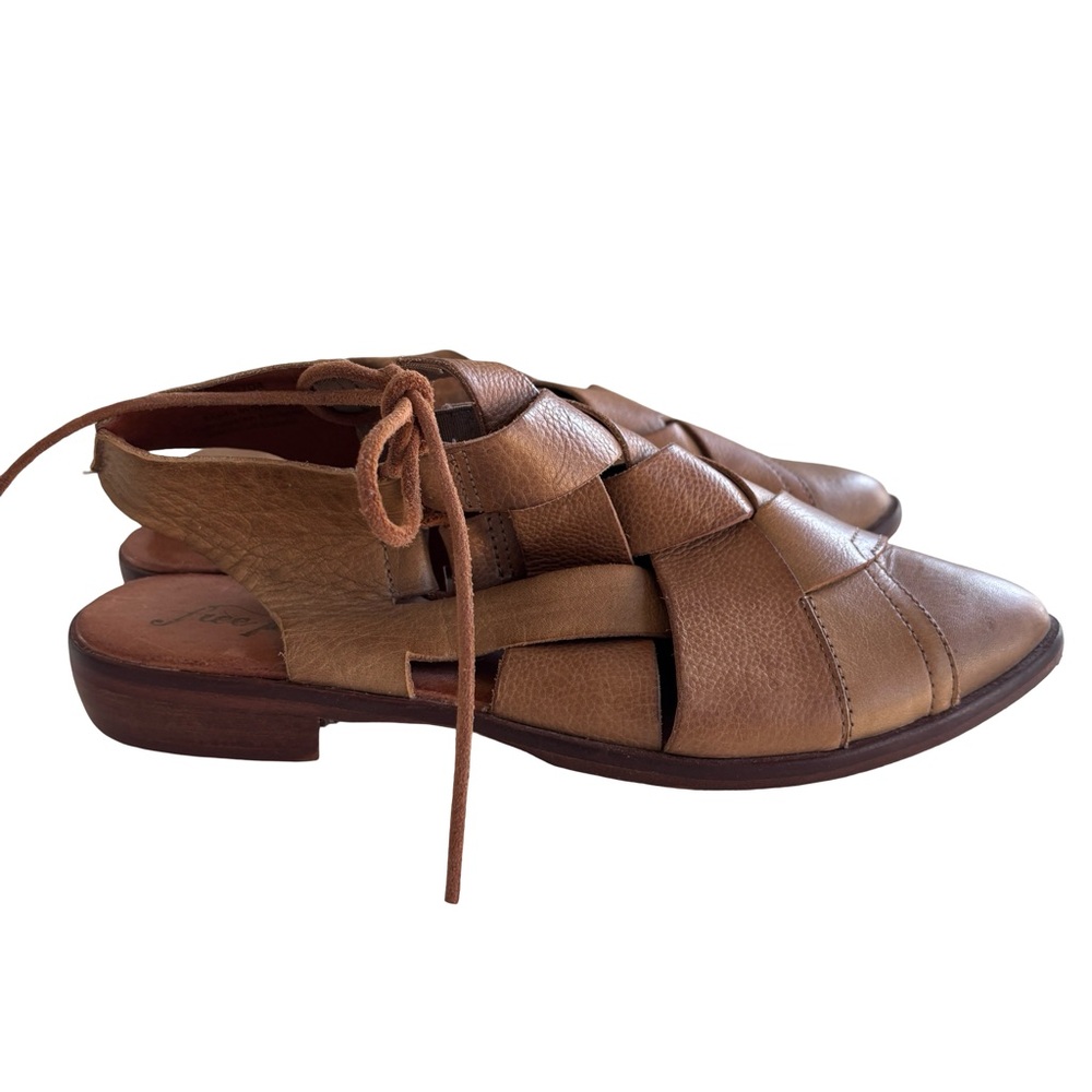 Free People Destino Leather Tan Woven Sz 39 - Picture 1 of 10